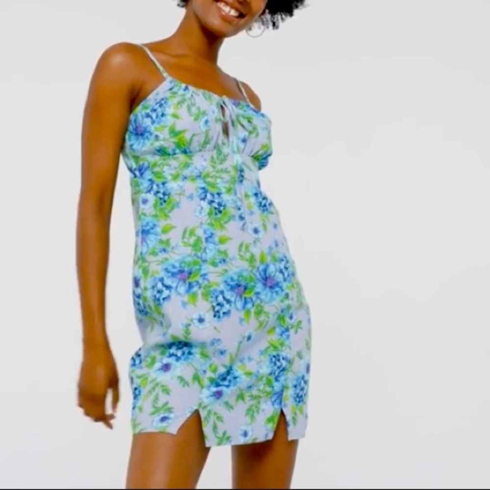 Wild Fable™ Ruched Linen Mini Slip Dress - Blue Floral